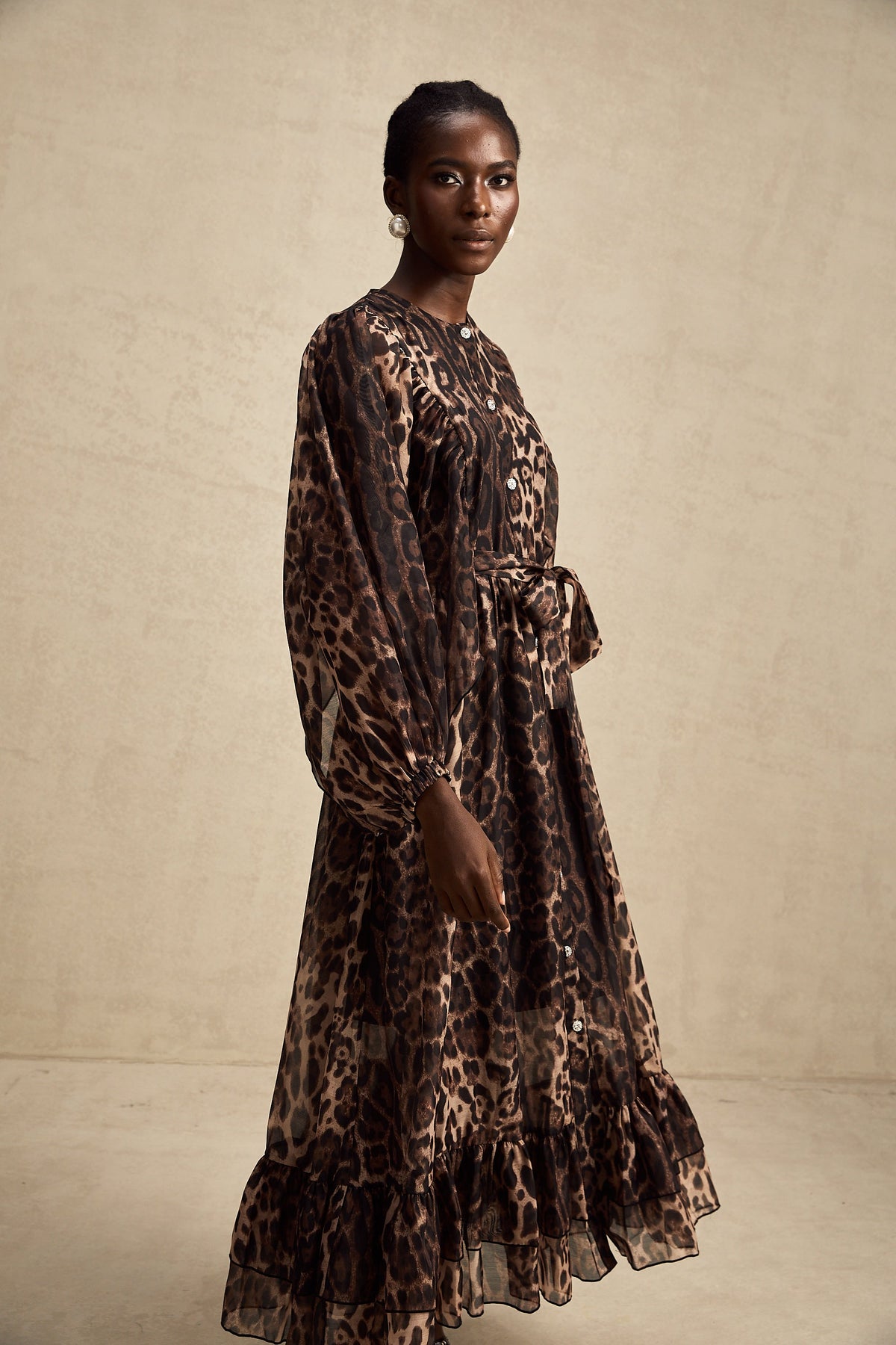 Gisèle leopar midi elbise