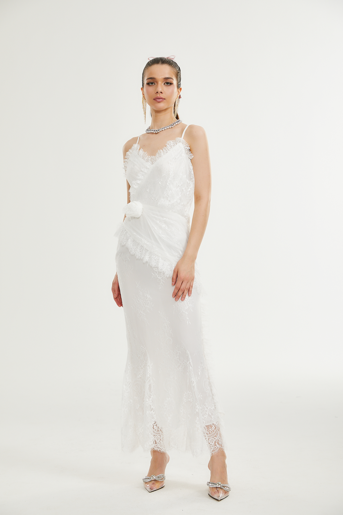 Larelle dantel midi elbise