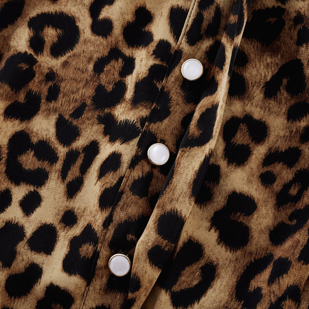 Geneviève leopar midi elbise