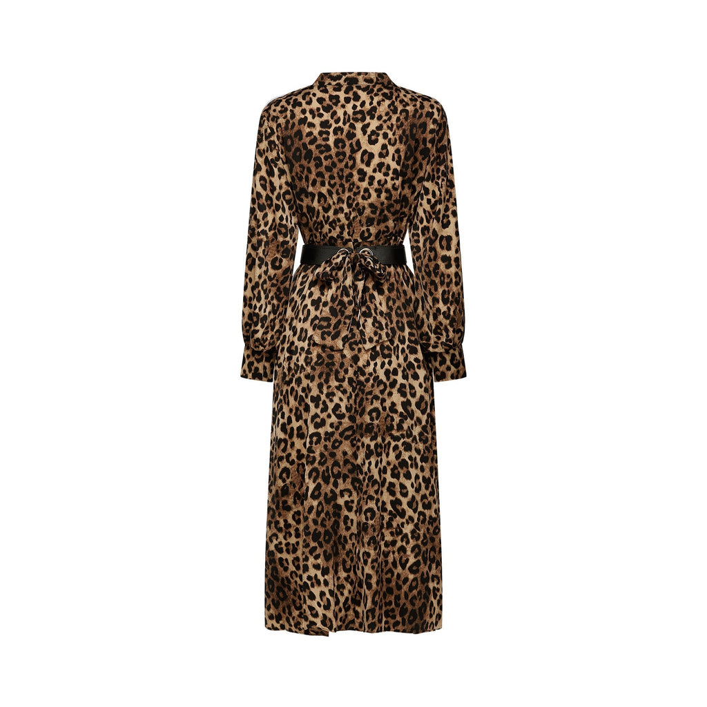 Geneviève leopar midi elbise