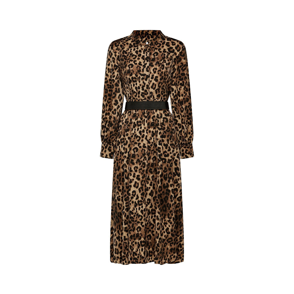 Geneviève leopar midi elbise