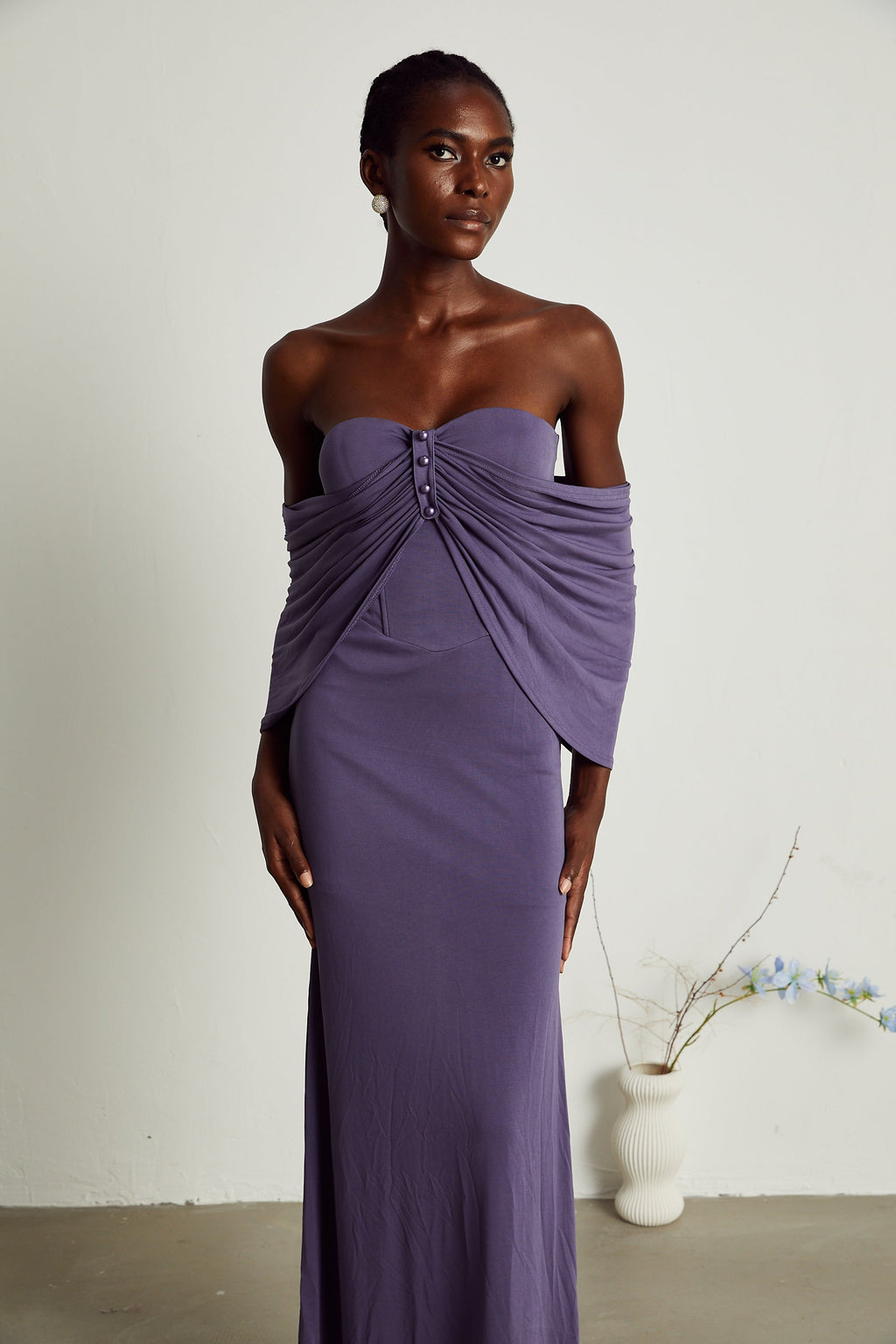Delphine mor midi elbise