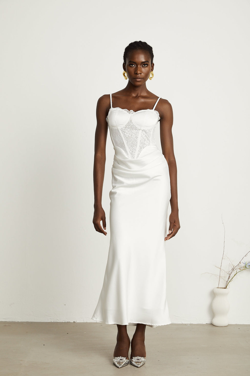 Armelle dantel midi elbise