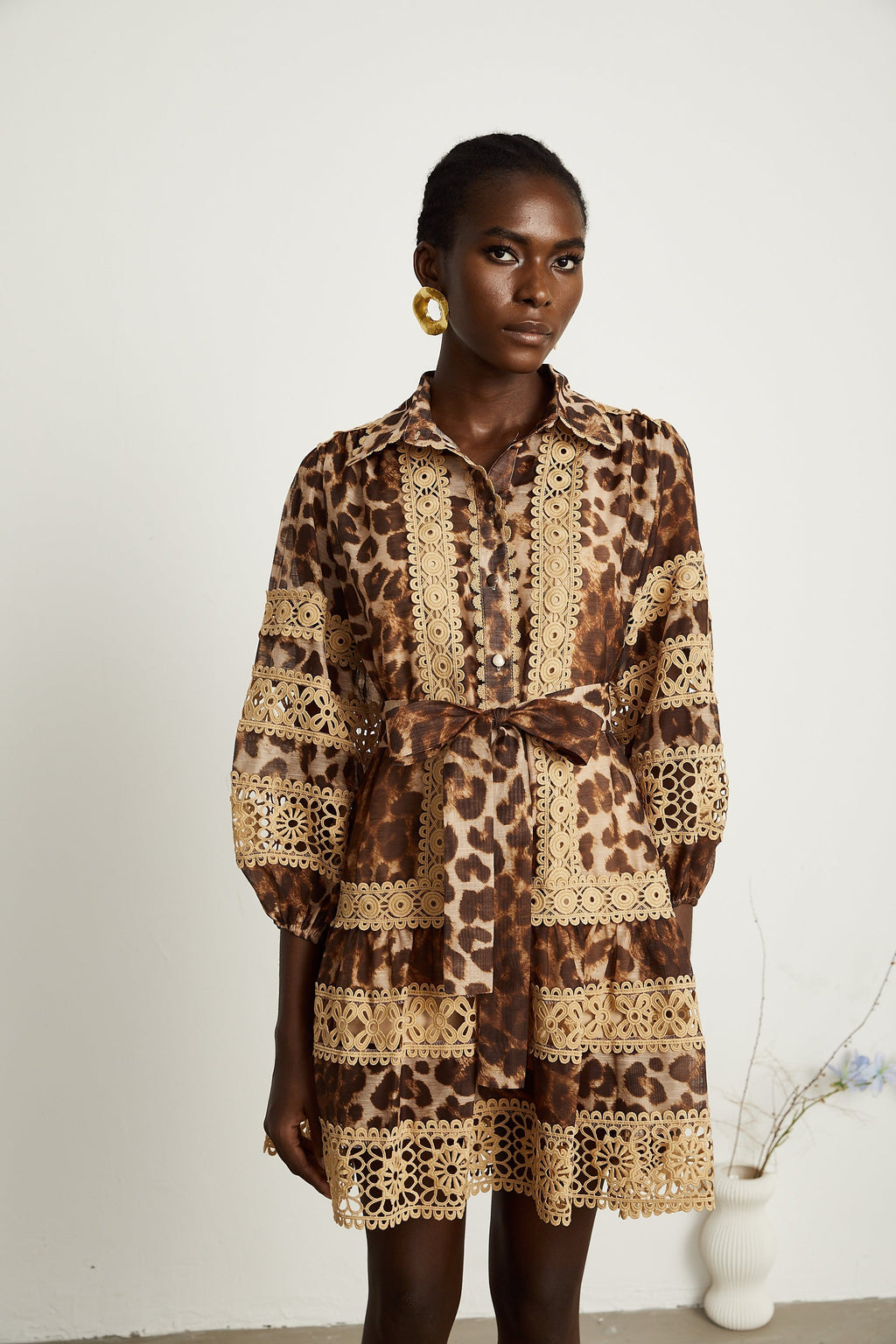 Léonor leopar mini elbise