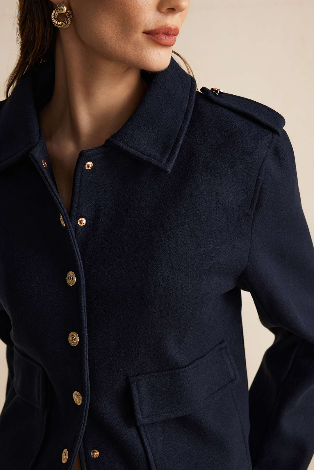 Button Pocket Long Sleeve Ceket