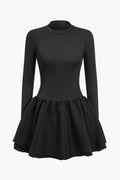 Basic Puf Uzun Kollu Mini Elbise