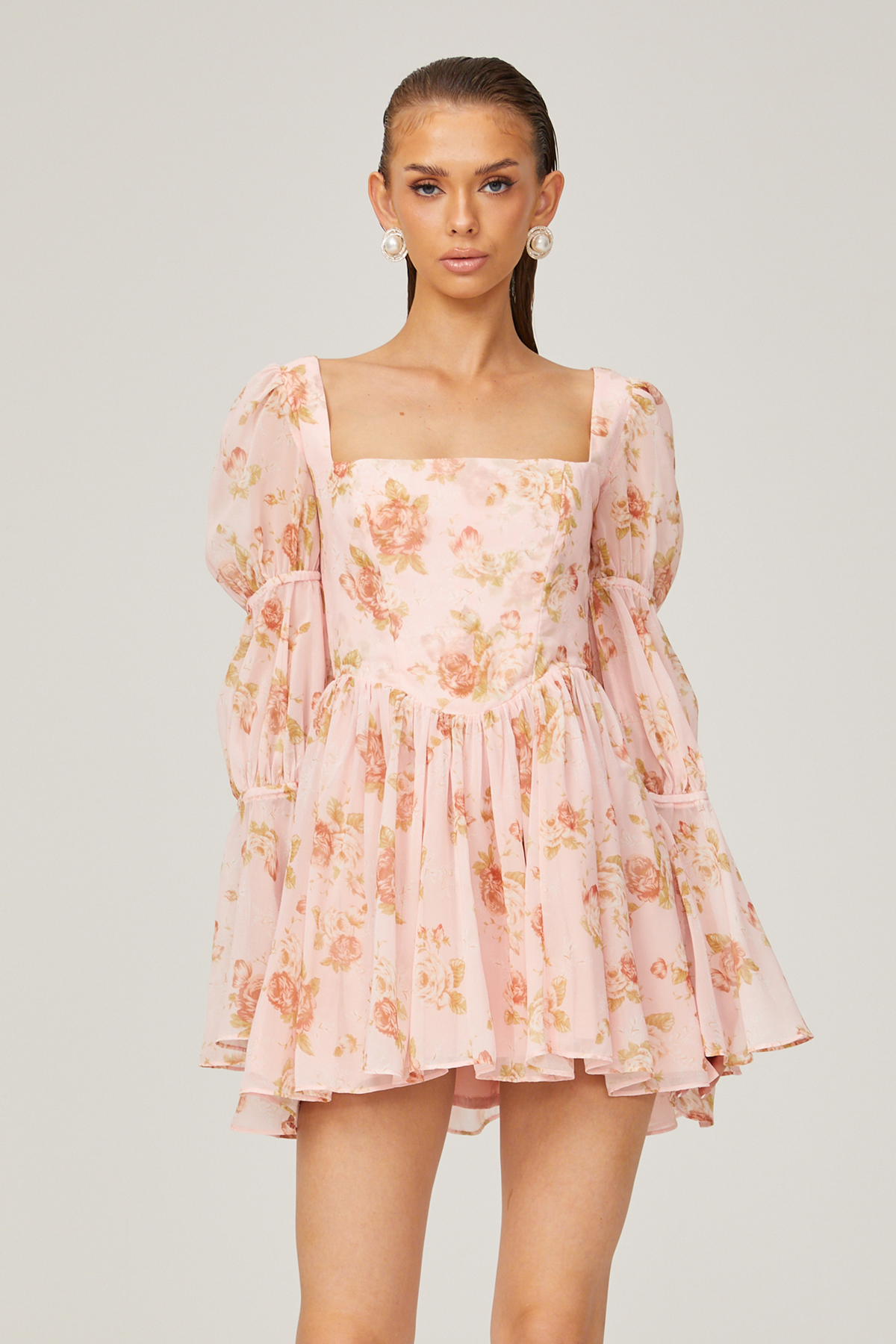 Jeanne çiçek mini elbise