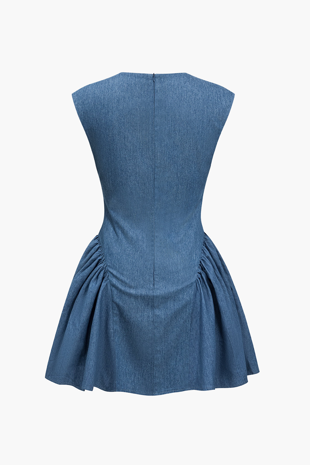 Düz Dantelli V Yaka Denim Elbise