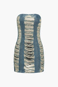 Straplez Denim mini Elbise
