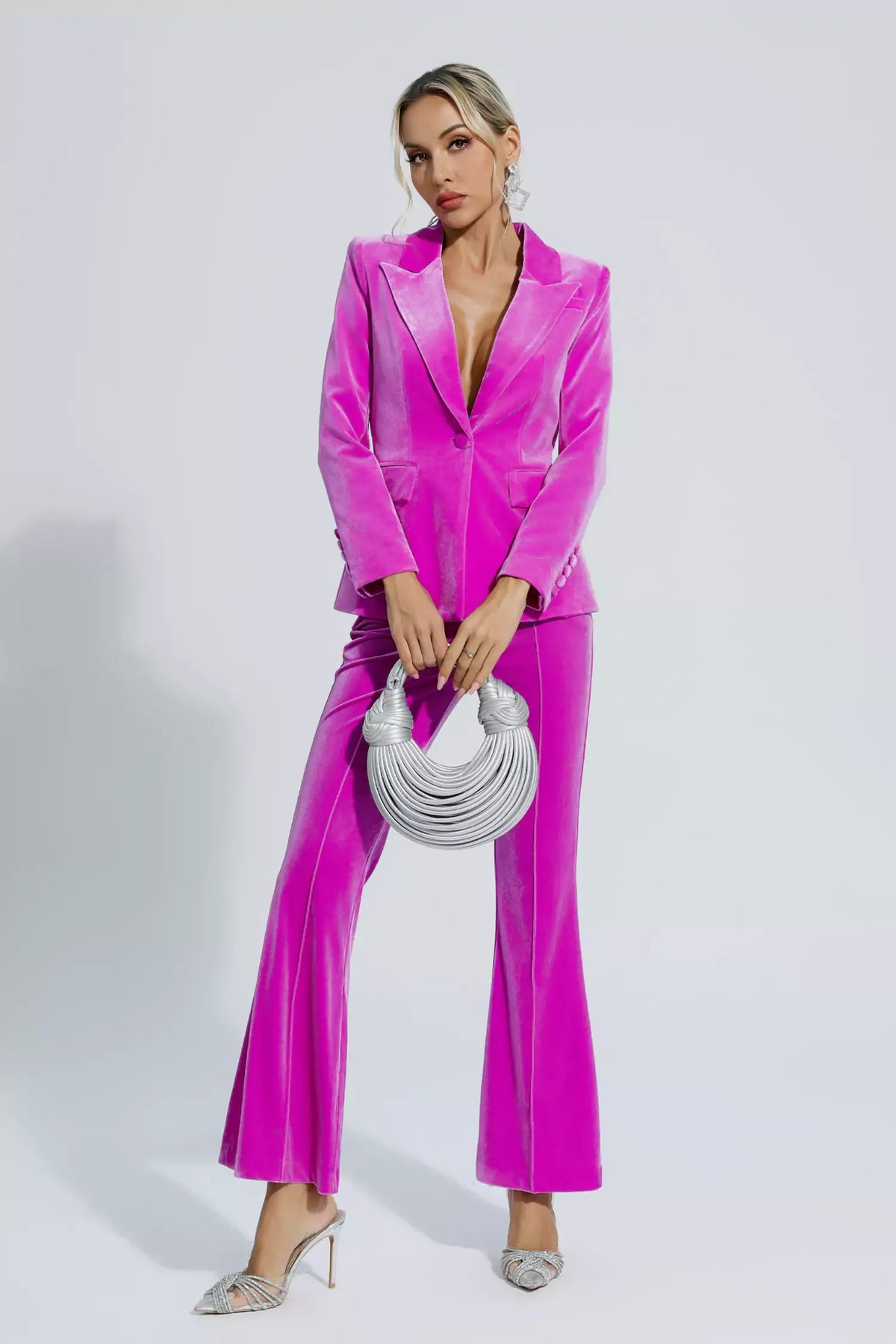 Aleena Macenta Kadife Blazer Takım
