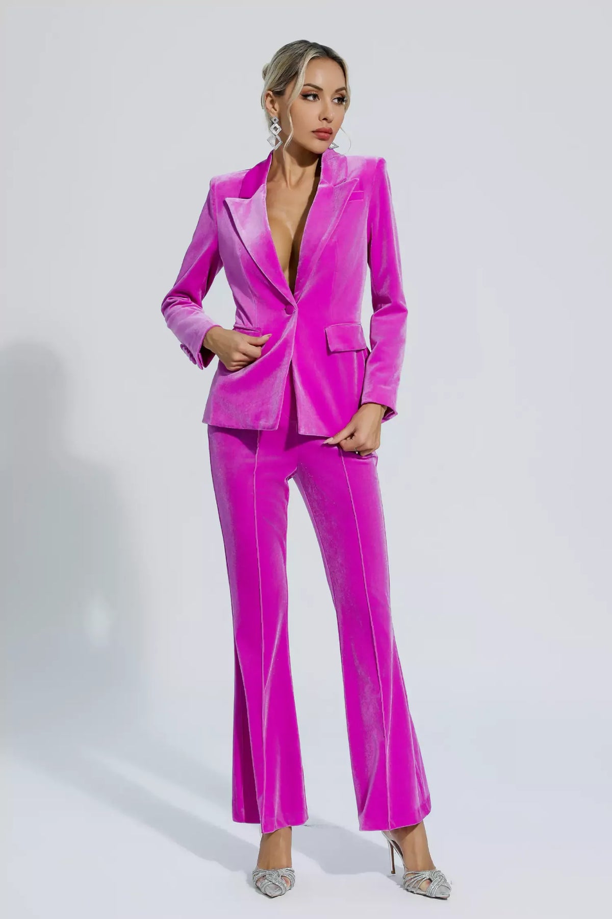 Aleena Macenta Kadife Blazer Takım