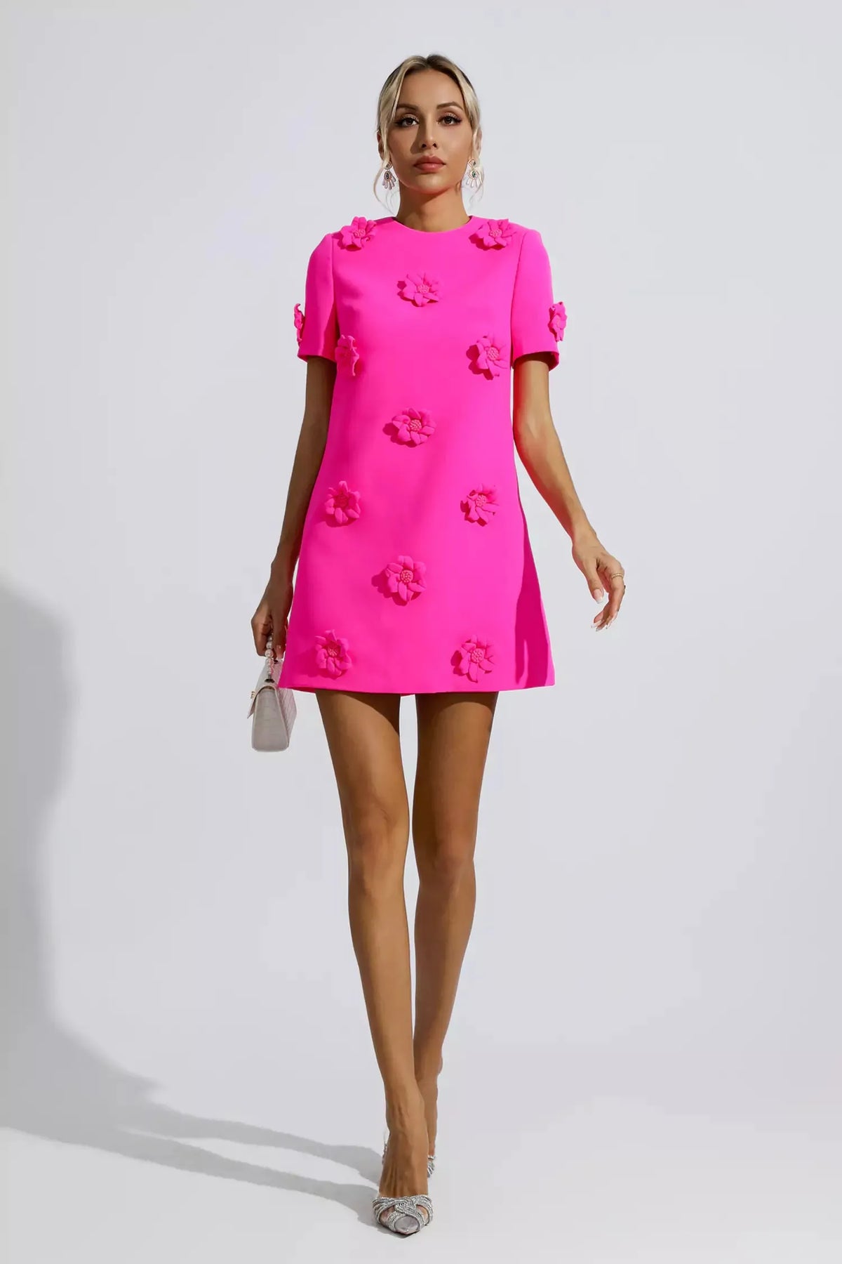 Alison Pembe Jakarlı Çiçekli Mini Elbise (Run Small)