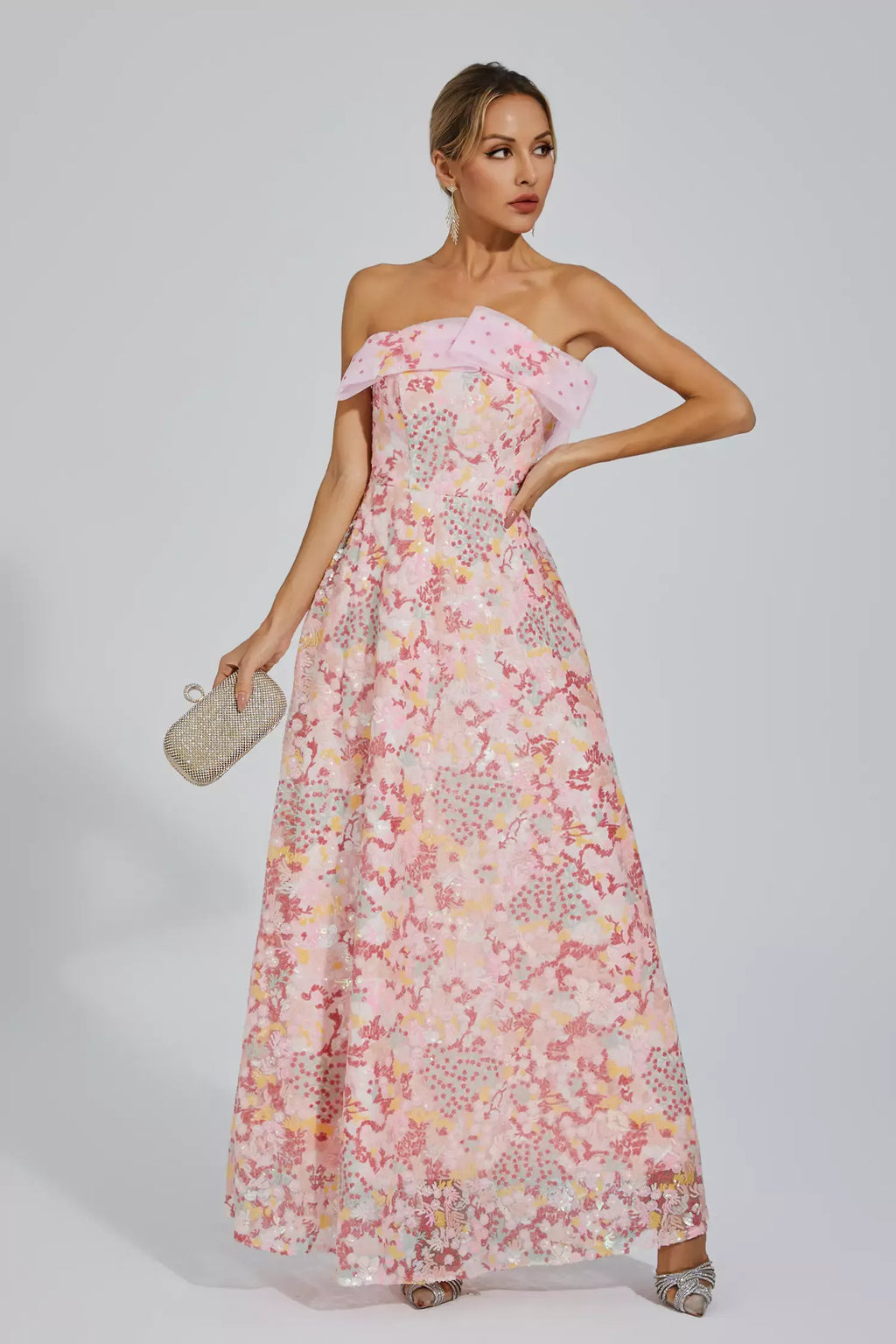 Aspyn Pembe Payet Bodycon Maxi Elbise