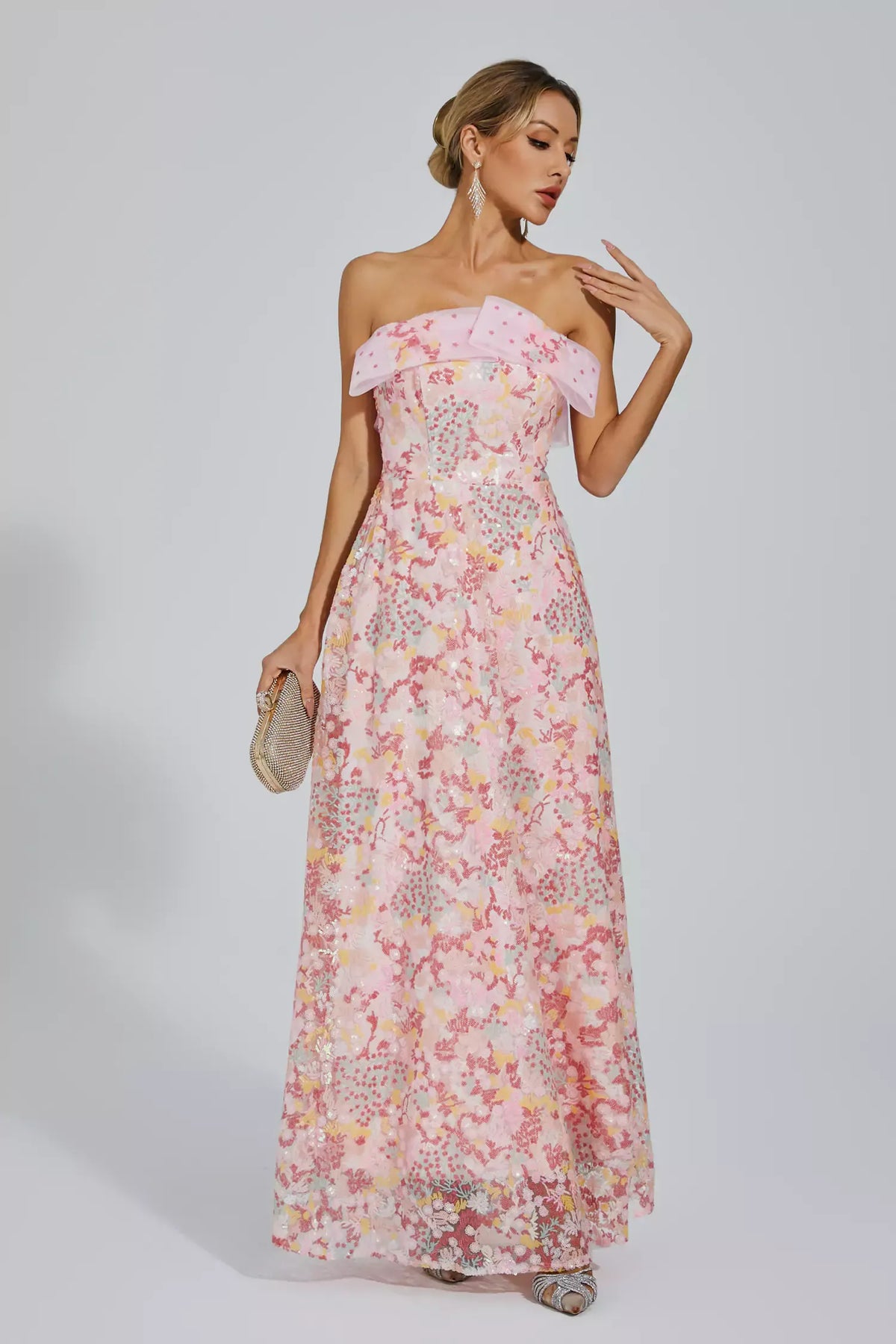Aspyn Pembe Payet Bodycon Maxi Elbise