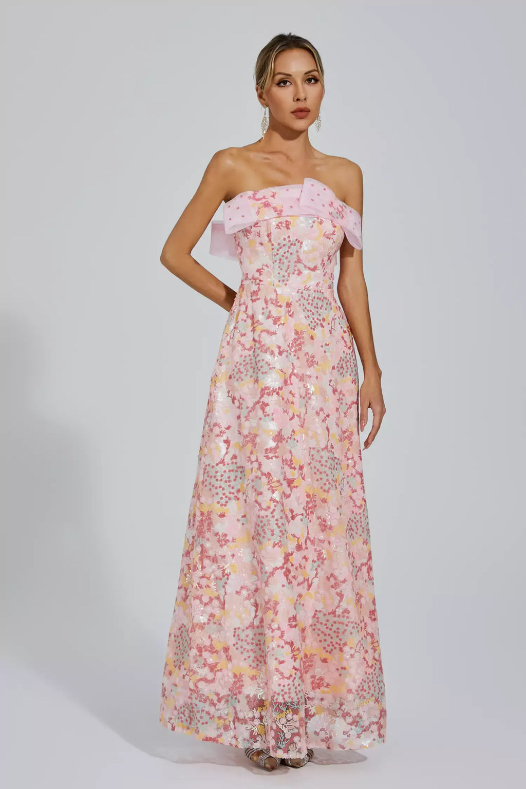 Aspyn Pembe Payet Bodycon Maxi Elbise