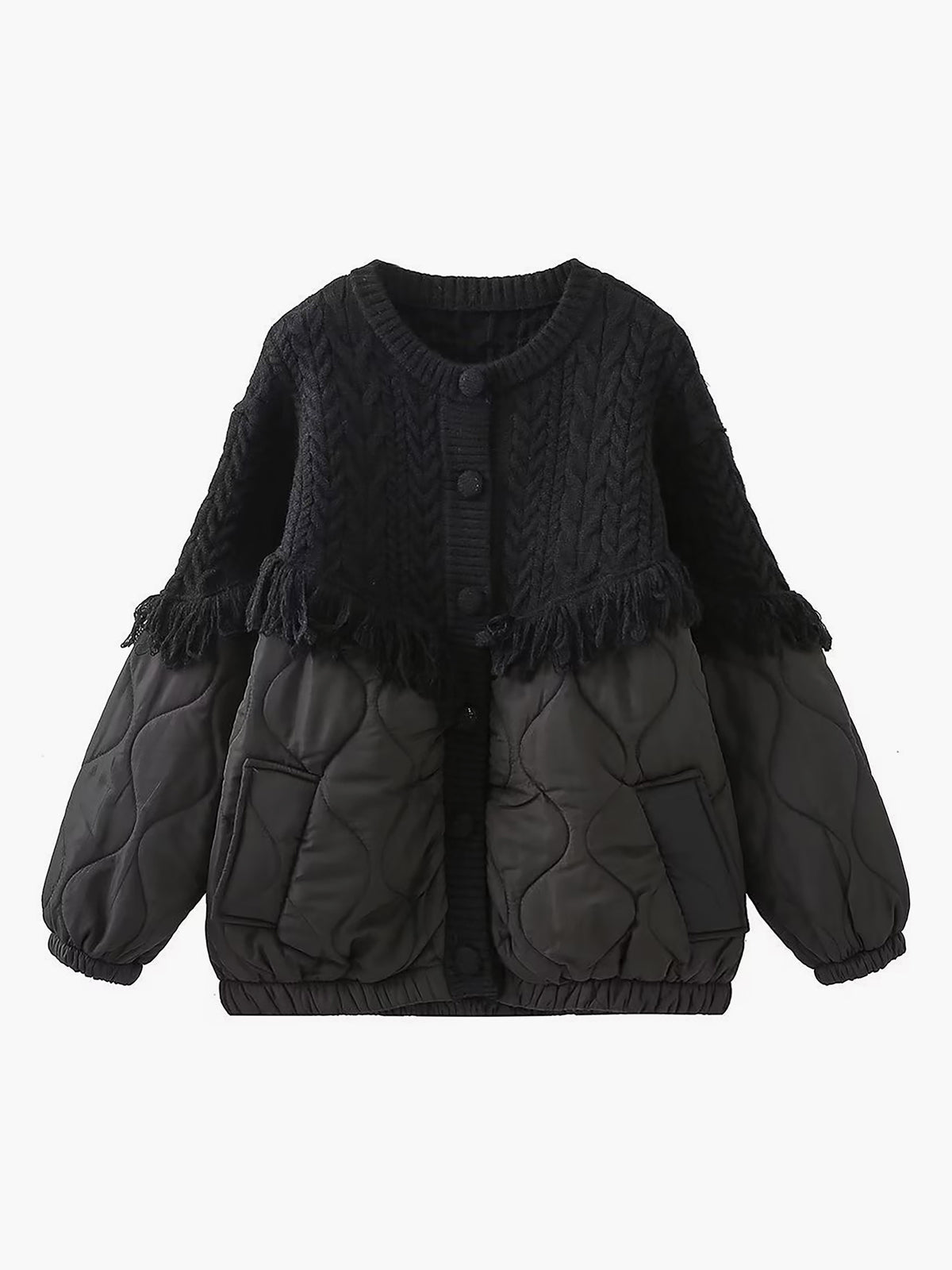 Patchwork Kablo Örgü Kapitone Mont