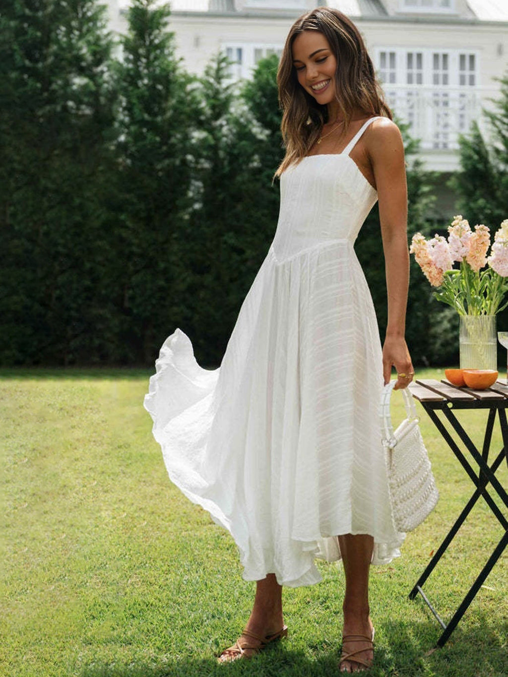 Romantik Pamuklu Uzun Askılı Elbise