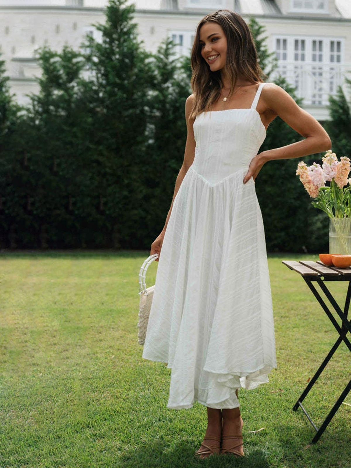 Romantik Pamuklu Uzun Askılı Elbise