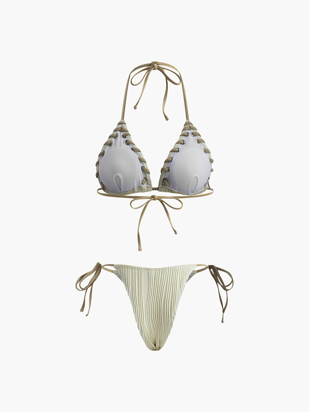 Grommet Bağcıklı Büzgülü Bikini Takımı