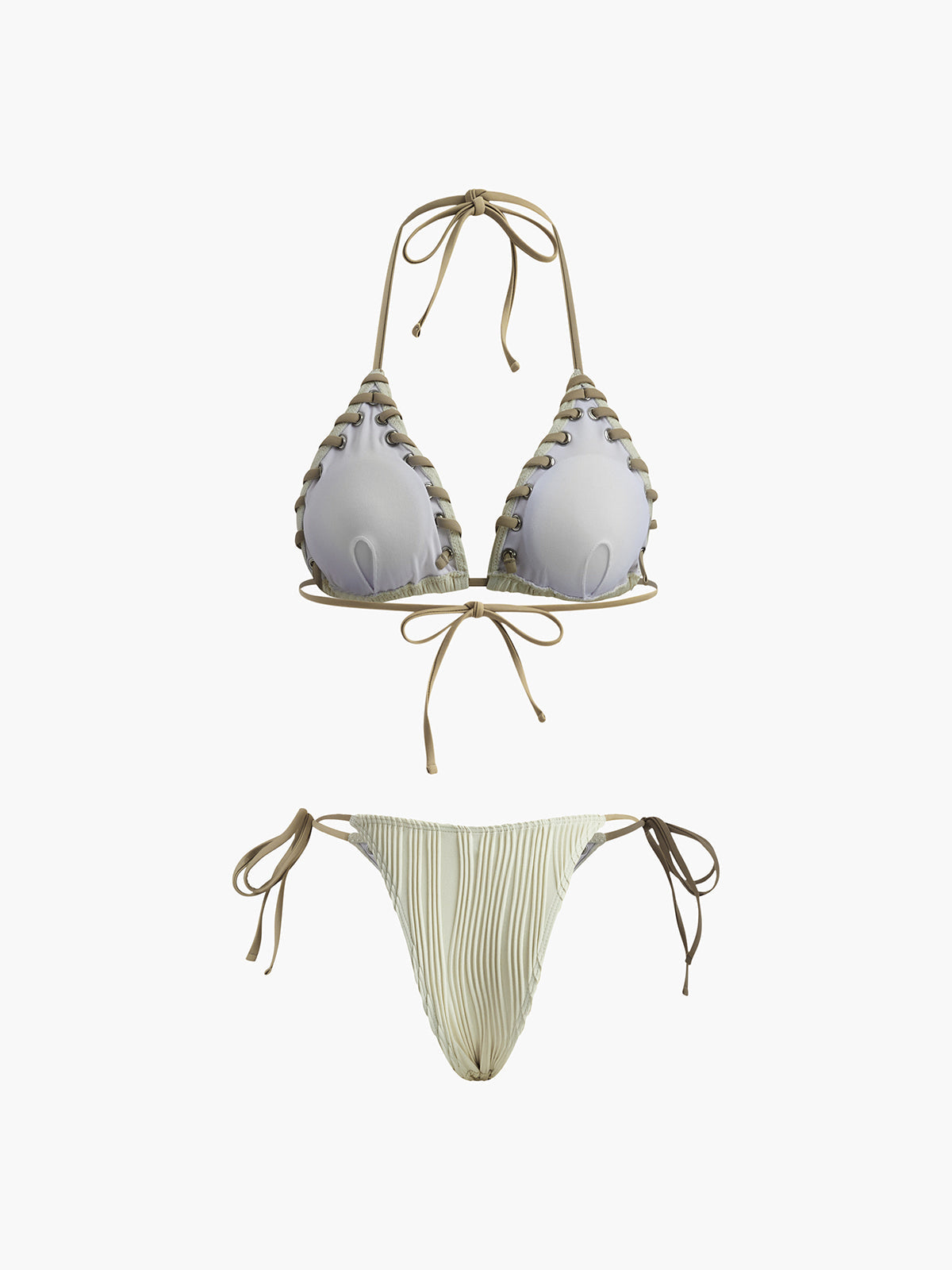 Grommet Bağcıklı Büzgülü Bikini Takımı