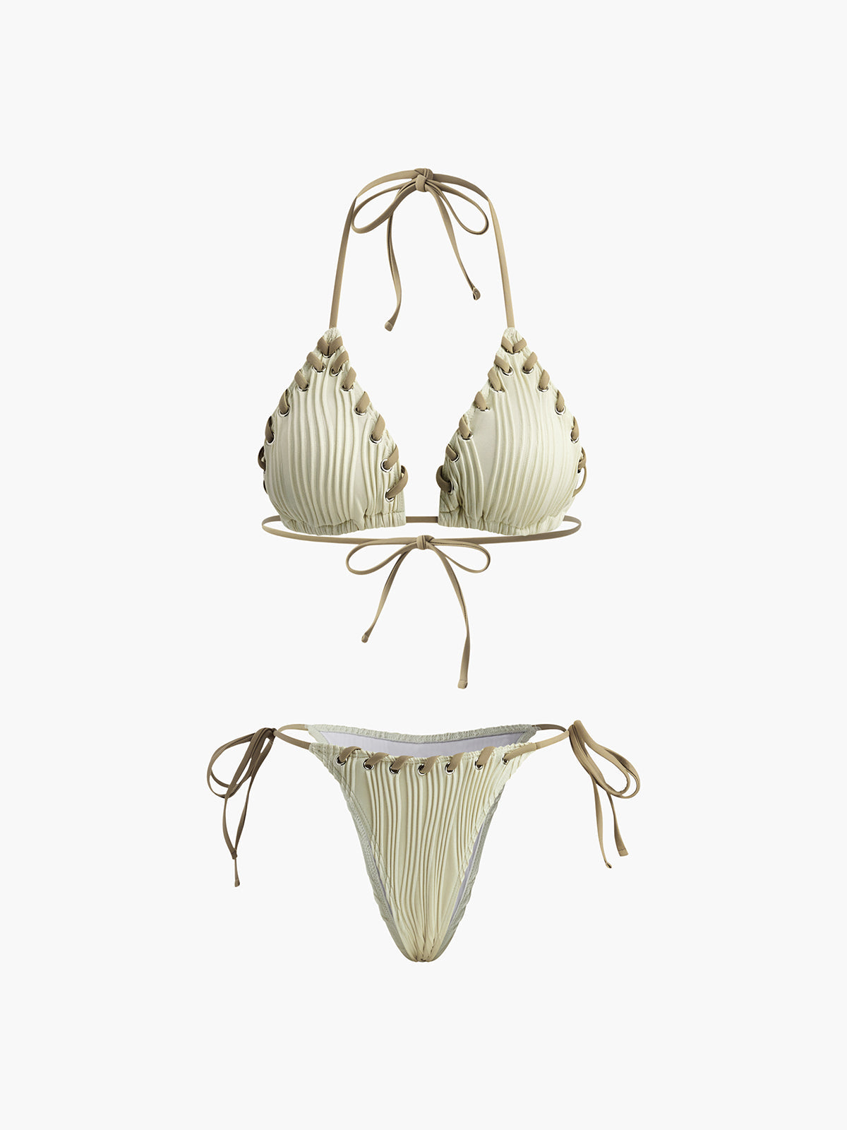 Grommet Bağcıklı Büzgülü Bikini Takımı