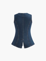 Kot Peplum Yelek Şort Takımı