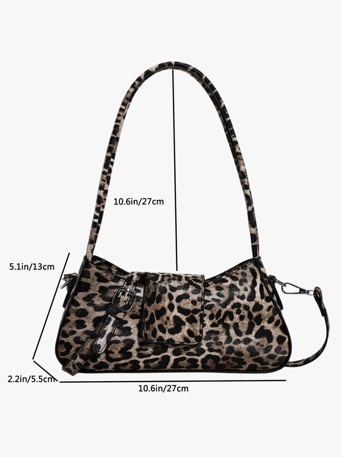 Leopar Desenli Tokalı Kapaklı Koltuk Altı Çantası