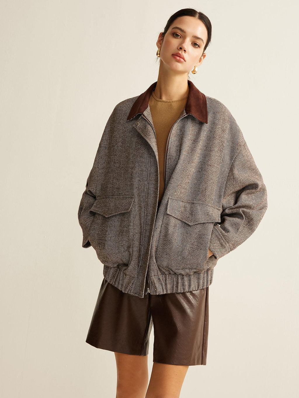 Herringbone Elegance Oversize Ceket