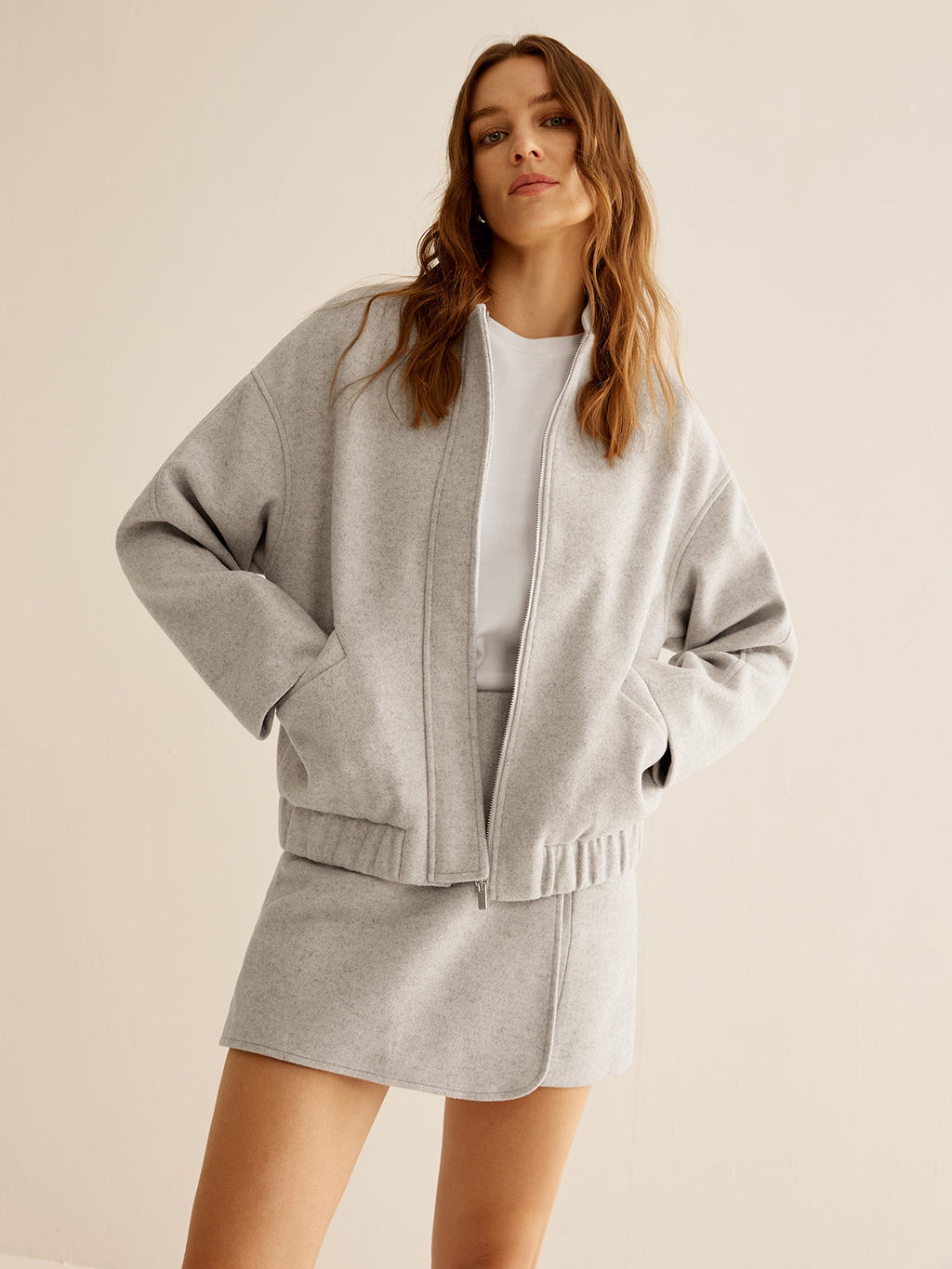Tüvit Cepli Fermuarlı Moda Ceket