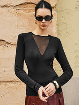 Ribbed Panel Şeffaf Tişört
