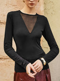 Ribbed Panel Şeffaf Tişört