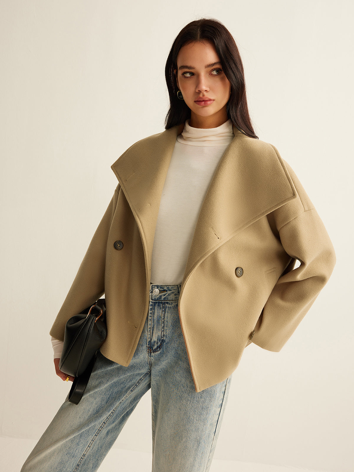 Büyük Yaka Tweed Mont