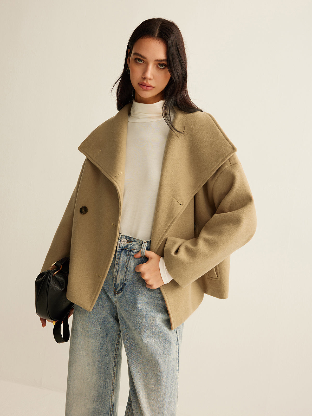Büyük Yaka Tweed Mont
