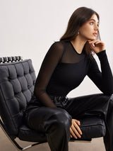 Asimetrik Şeffaf Panelli Jersey Üst