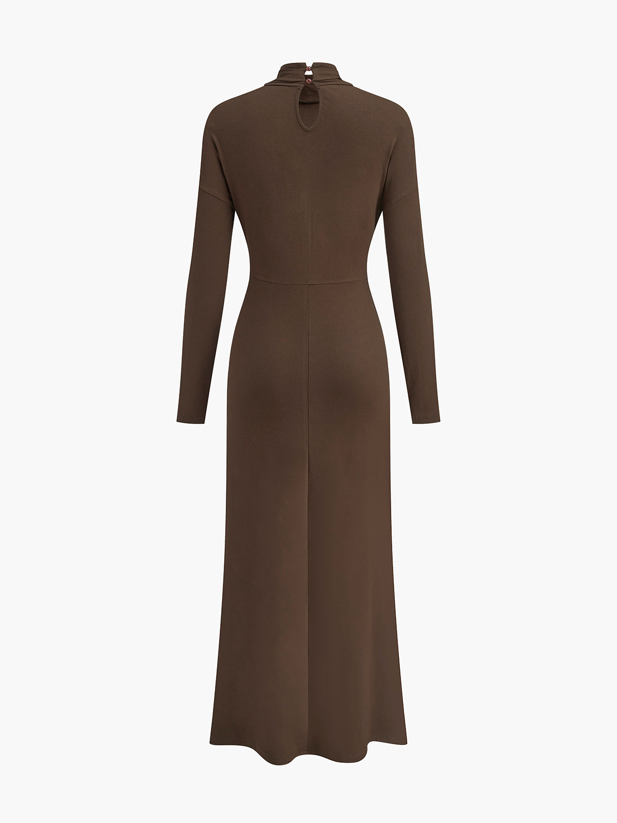Turtleneck Düğümlü Pileli Uzun Elbise