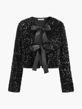 Payetli Kadife Fiyonklu Blazer