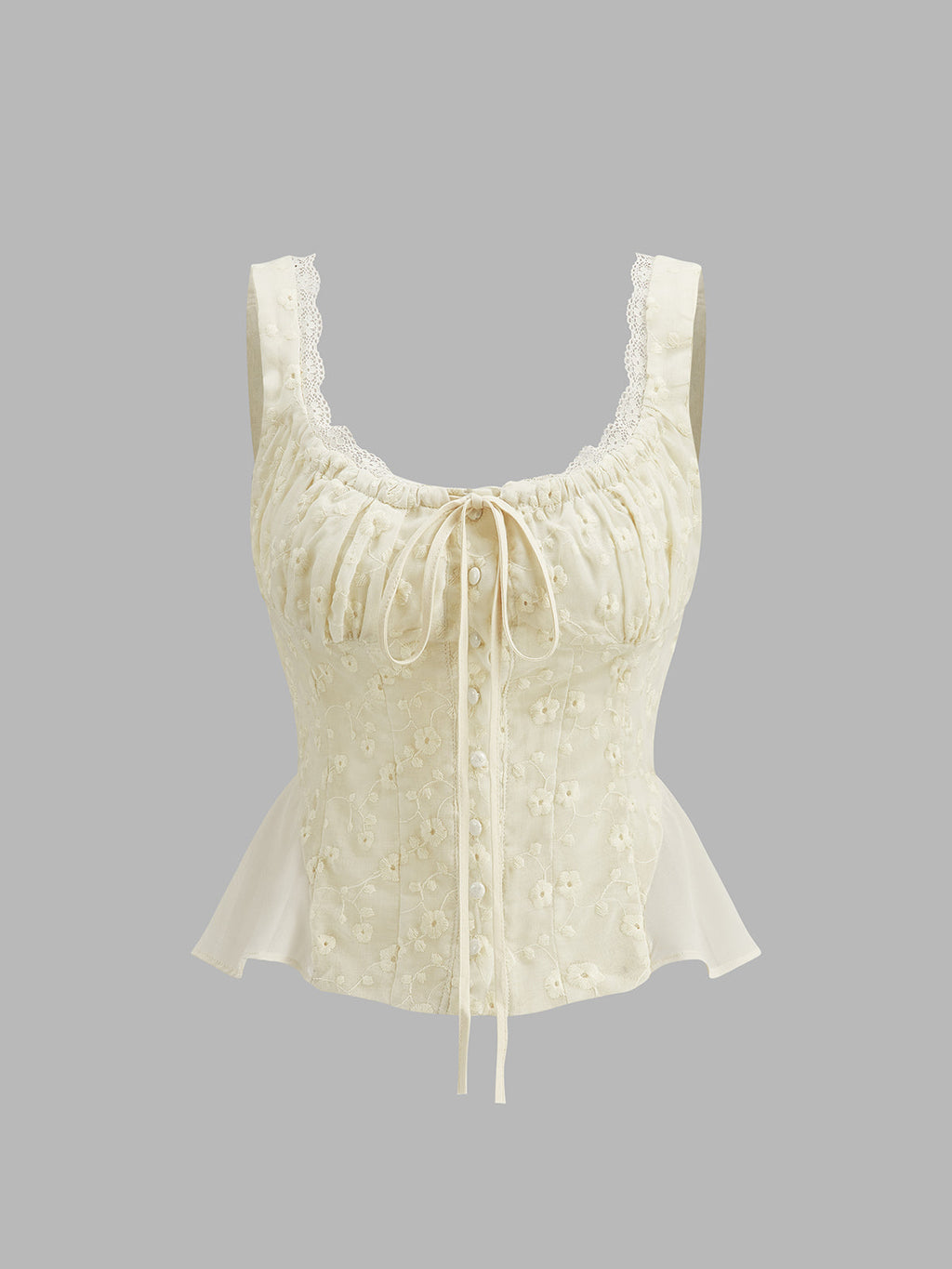 Dantel Kenarlı Çiçekli Peplum Üst