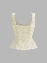 Dantel Kenarlı Çiçekli Peplum Üst