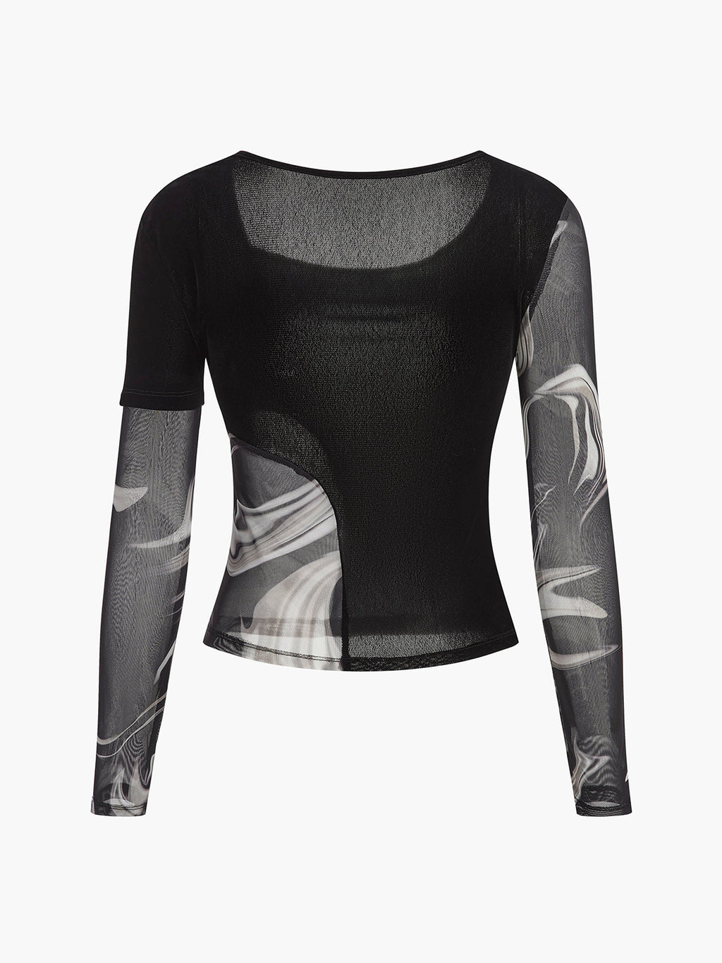 Yarı Şeffaf Geometrik Baskılı Dosya Jersey Üst