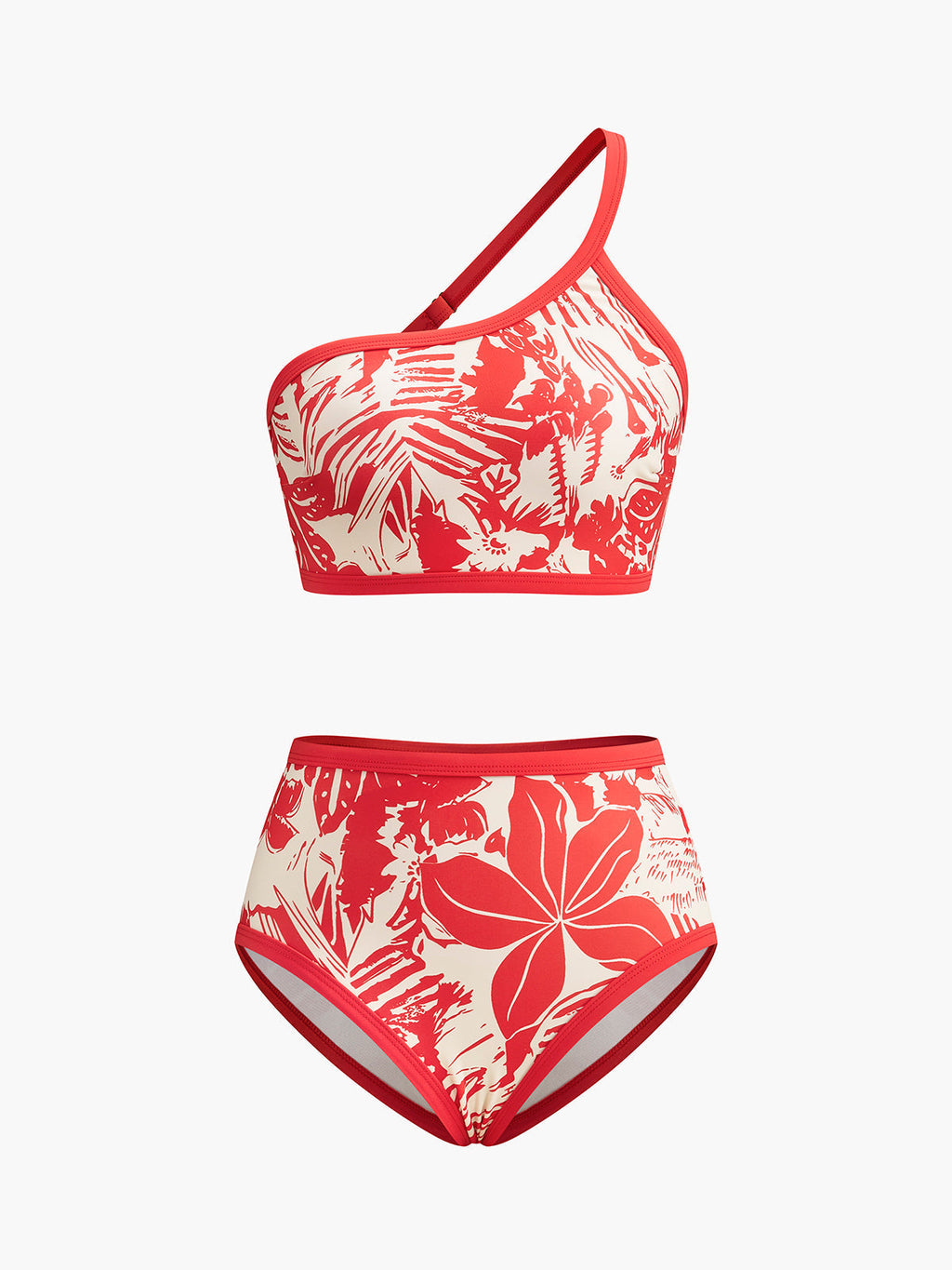 Tek Omuzlu Tropikal Baskılı Bikini Takımı