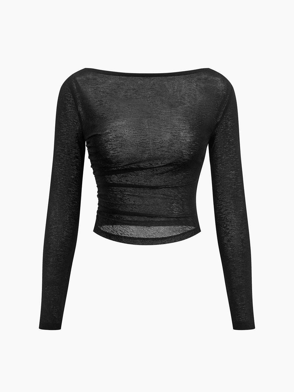Düz Yaka Şeffaf Panelli Jersey Üst
