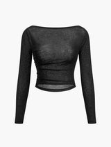 Düz Yaka Şeffaf Panelli Jersey Üst