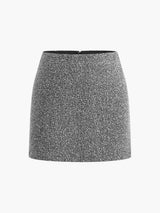 Dokulu Tweed Fermuarlı Etek
