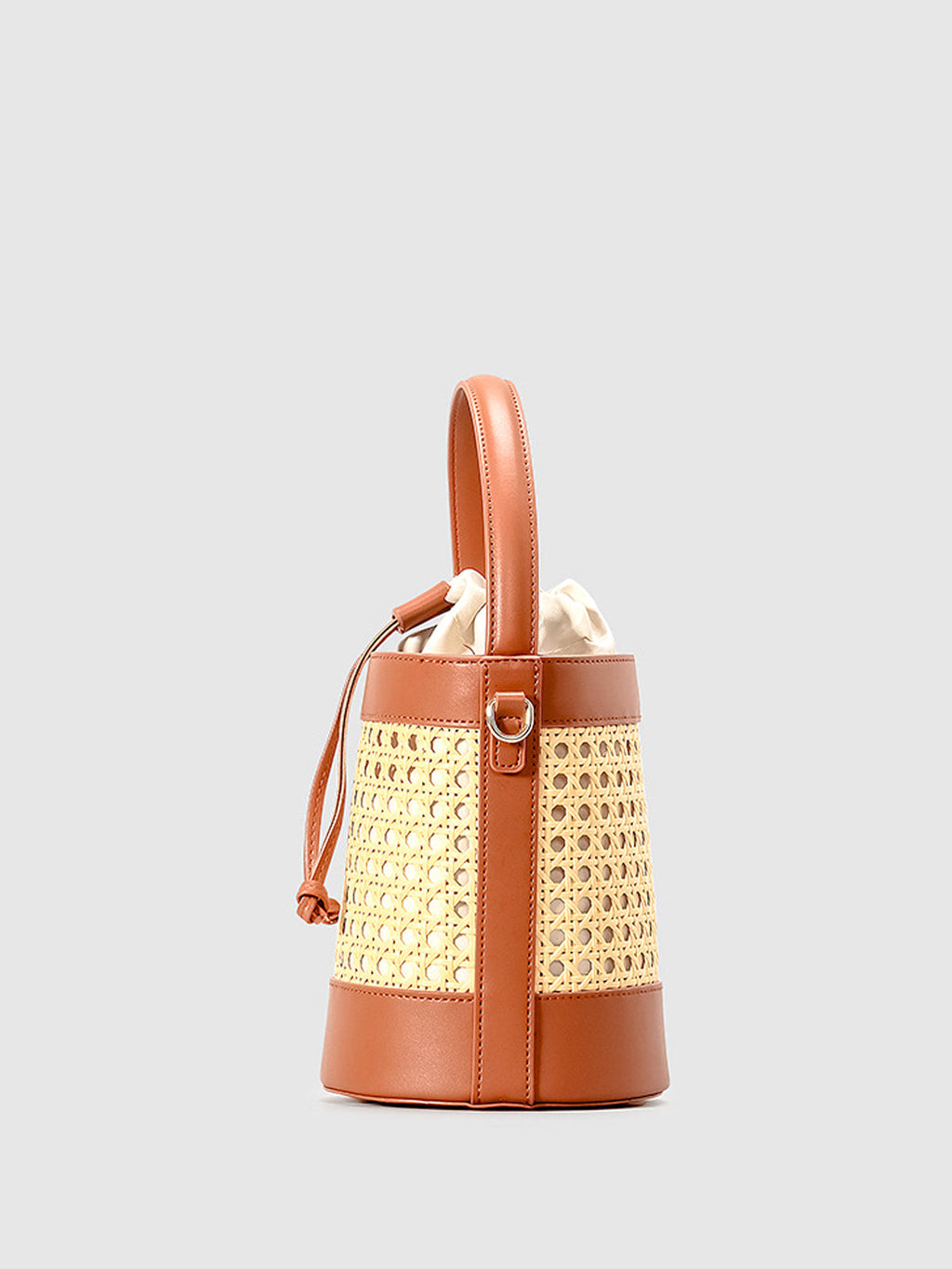 Rattan Aksanlı Bağcıklı Kova Çanta