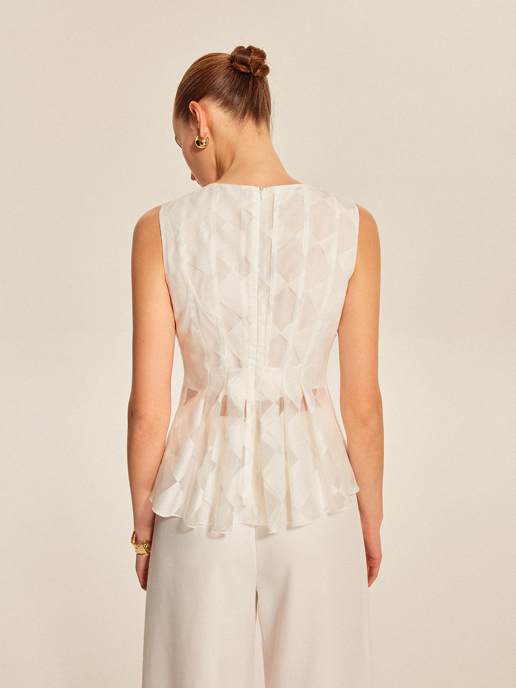 Yarı Şeffaf Geometrik Peplum Üst