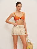 Desenli Renk Bloklu Retro Bikini Takımı