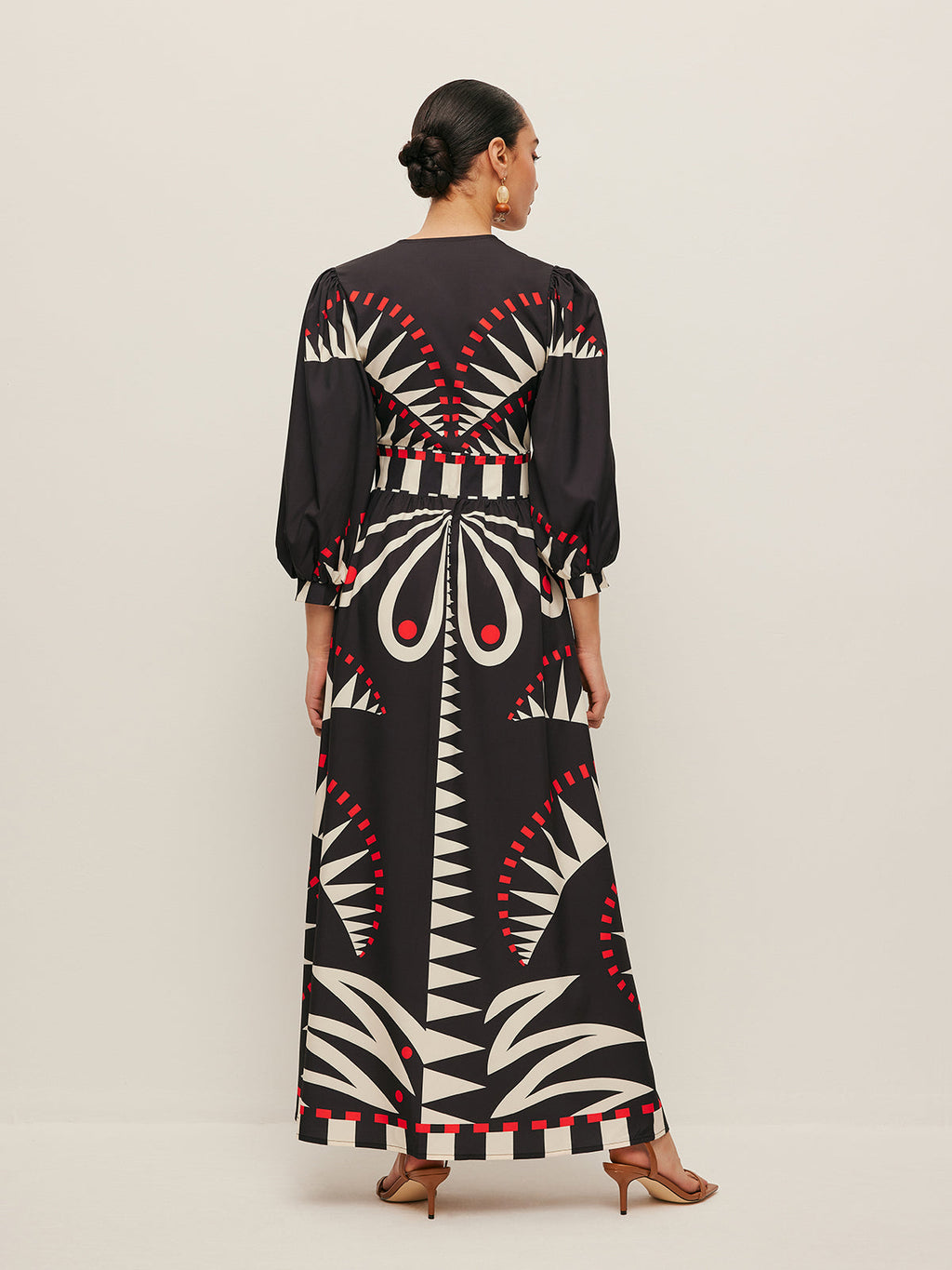 Boho Desenli V Yakalı Yırtık Elbise