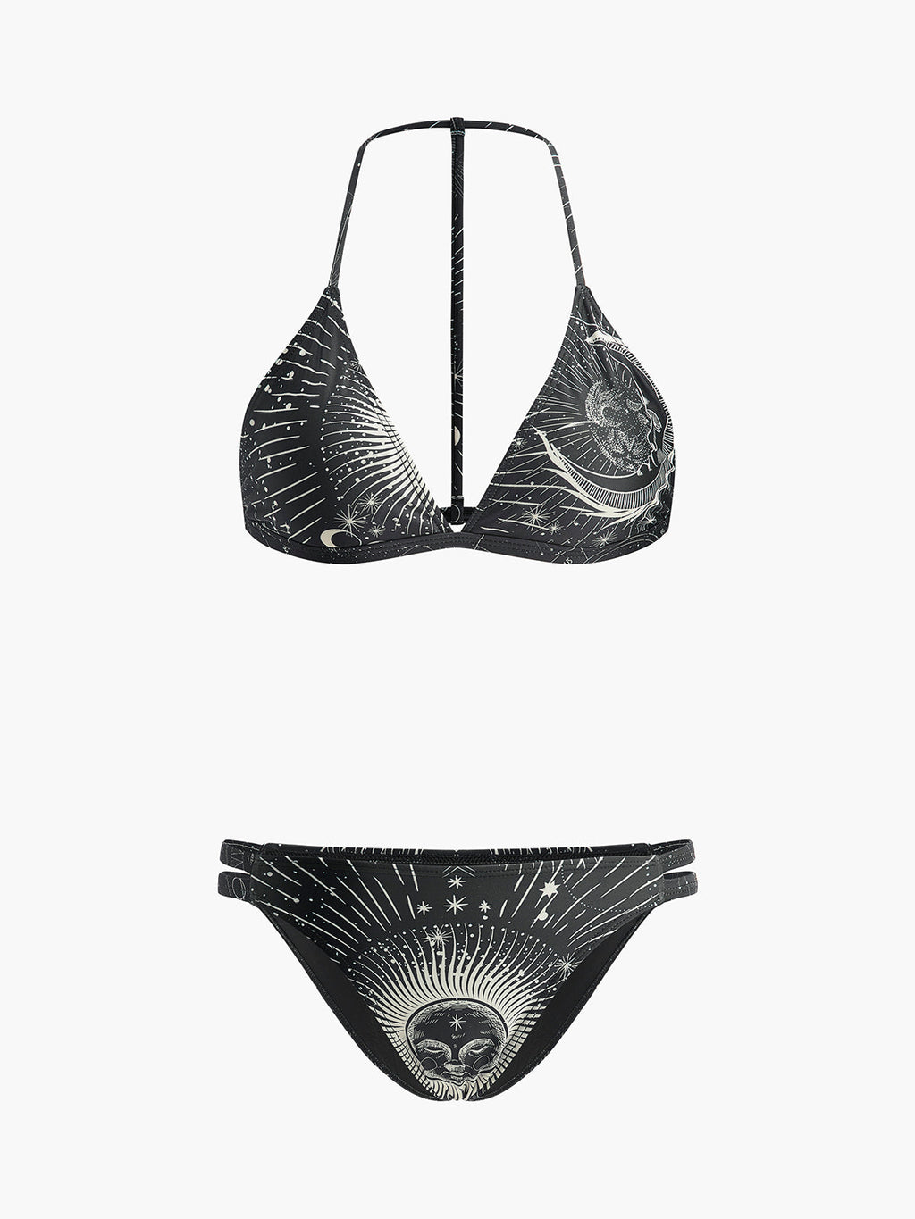 Astroloji Baskılı Boyundan Bağlamalı Bikini Takımı