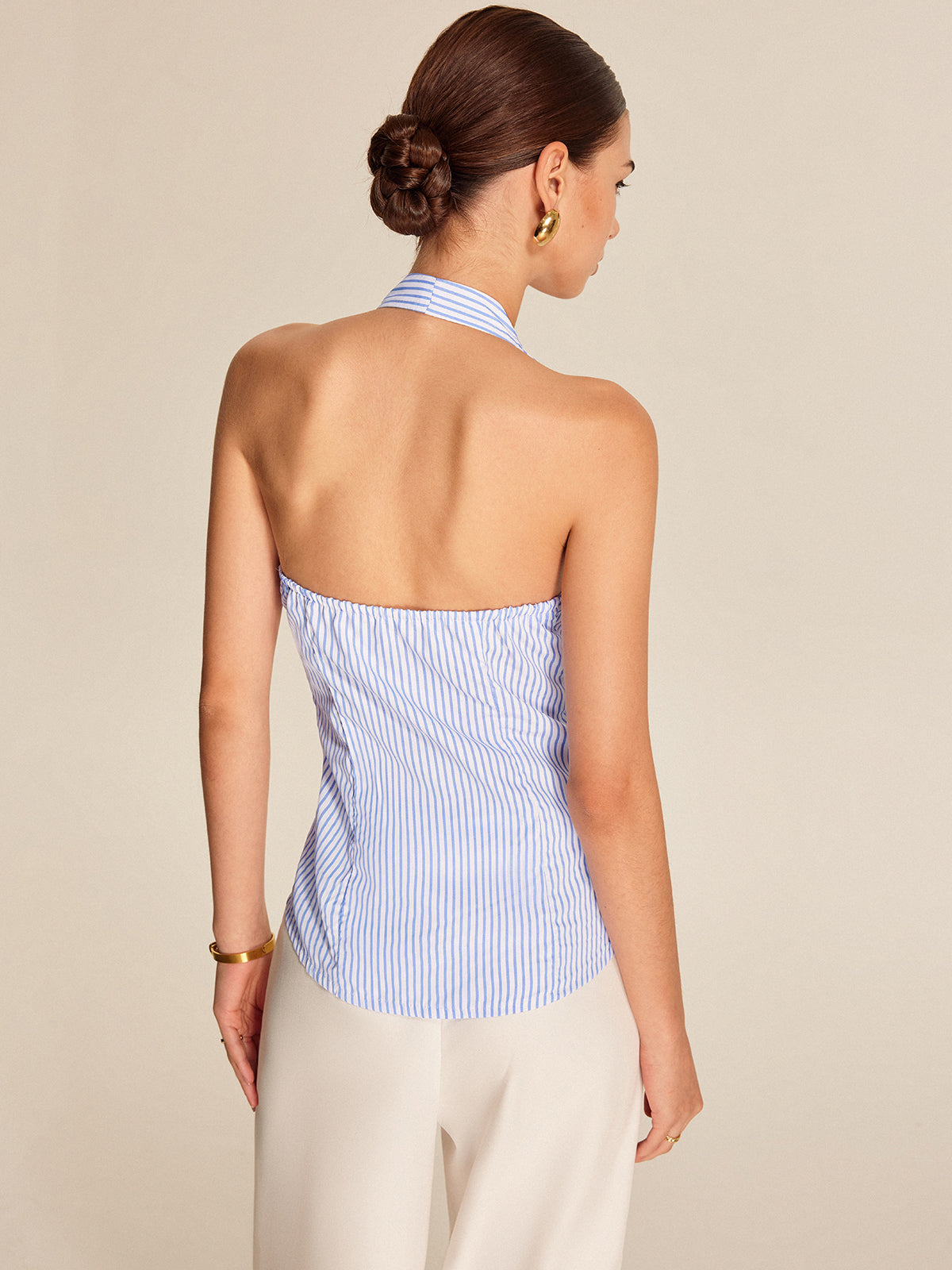 Çizgili Halter Bağlamalı Üst