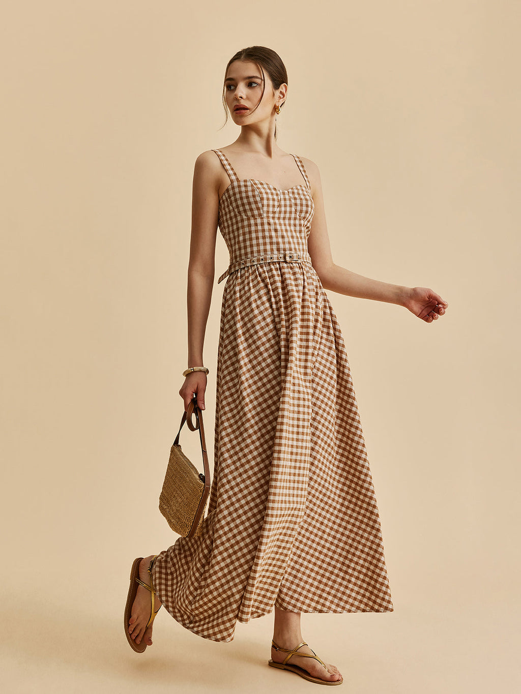 Gingham Kemerli Büstiyer Elbise